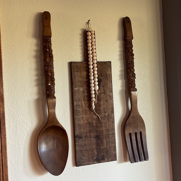 Wall Decor Vintage Carved Wooden Tiki Giant Spoon Fork Wall Decor 28